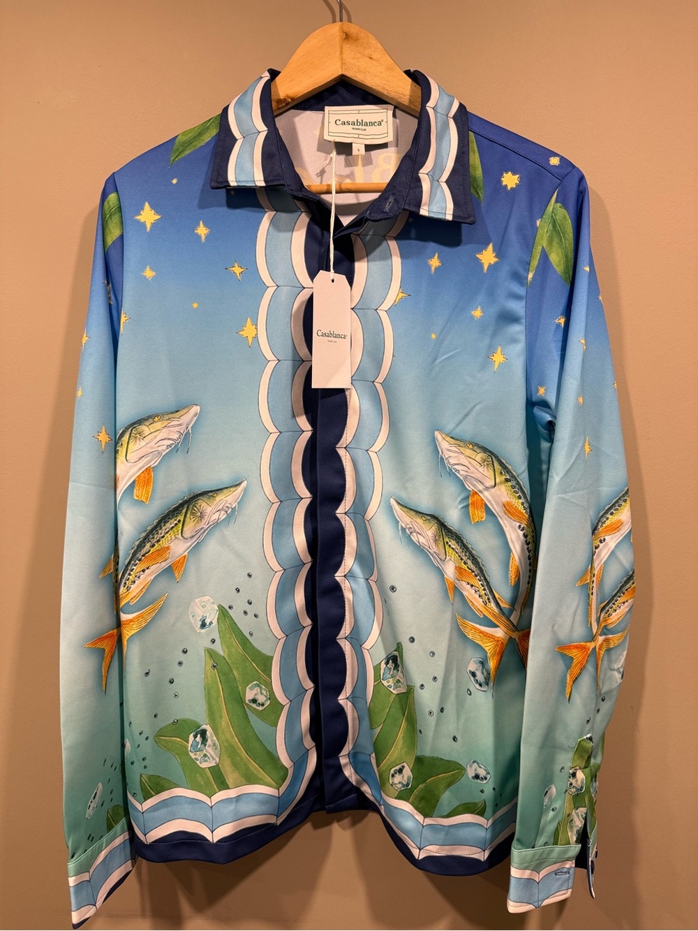 Casa Blanca designer Caviar Club Blue Graphic polyester button down dress shirt